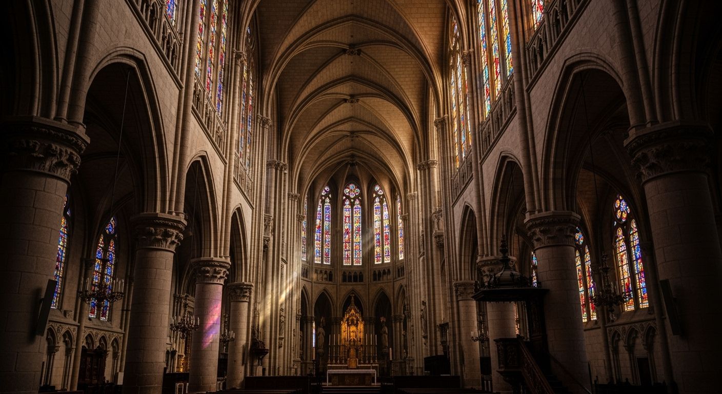 Burgos Cathedral Interior: Ethereal Light Through Stained Gl...