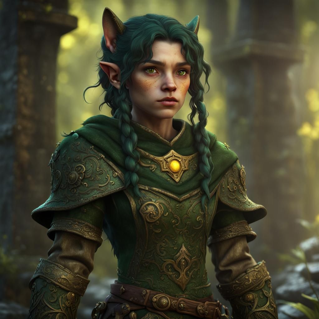 Green-Haired Halfling Cleric: Detailed Matte Painting