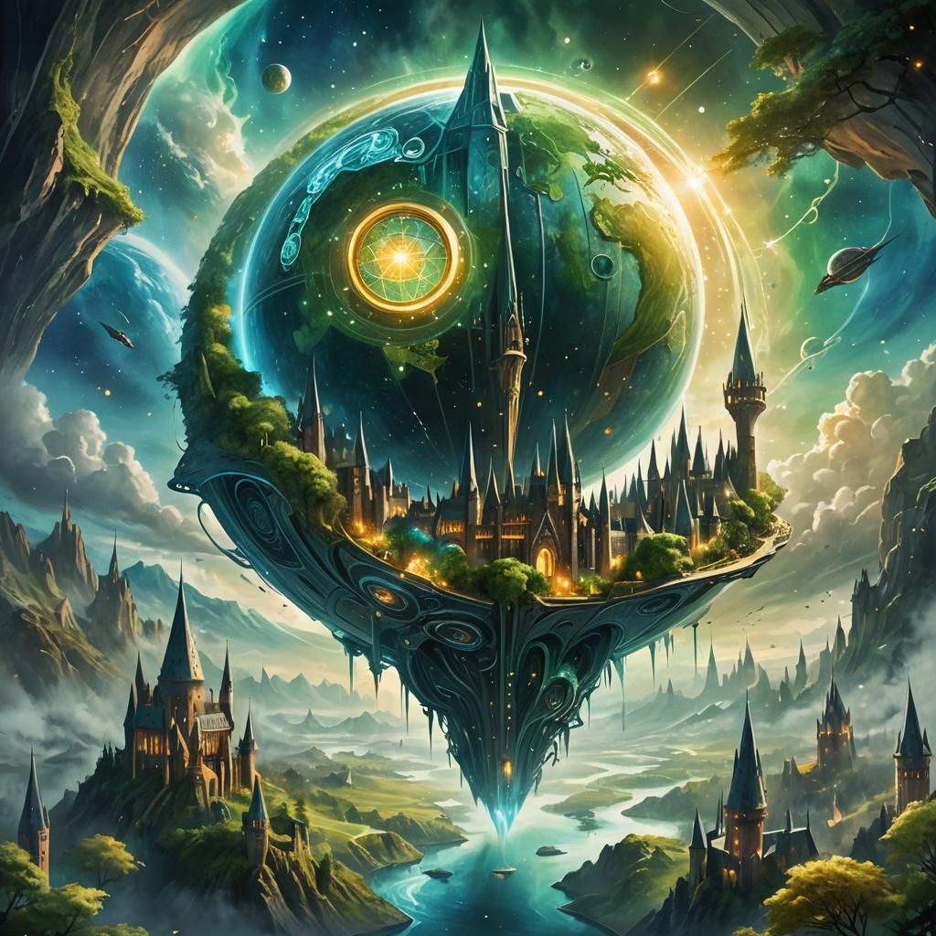 Magical Spaceship Hogwarts Orbiting Earth