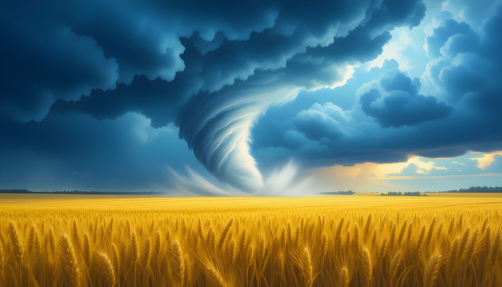 Tornado Rages Across Wheat Field in Matte Painting Style