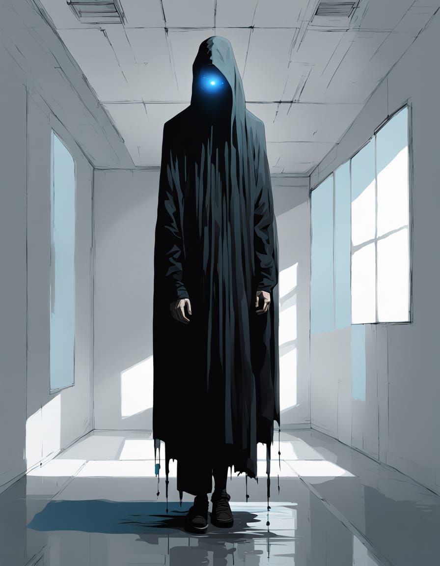 Surreal Brutalist Figure in Empty Room