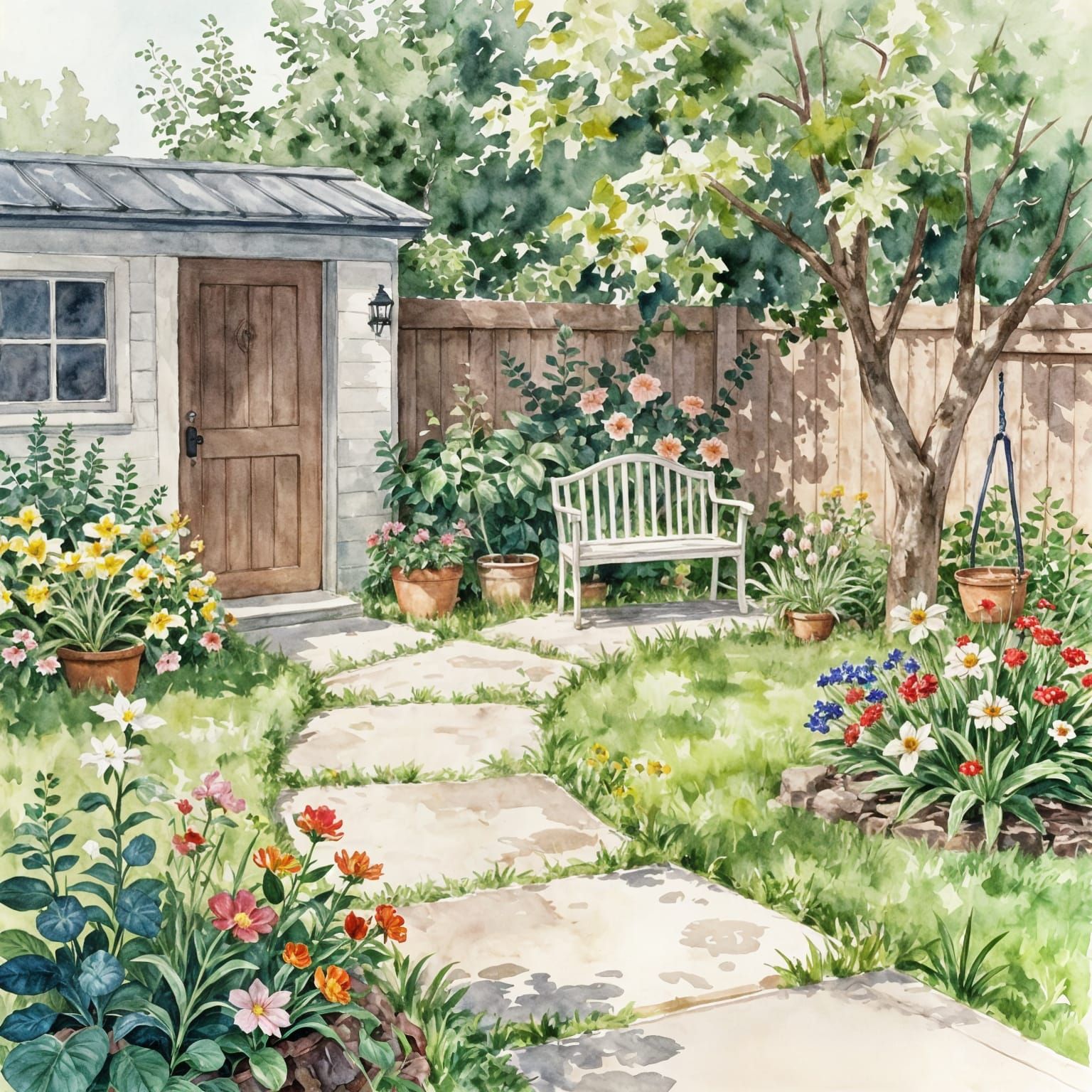 Cozy Elegant Garden Watercolor Painting