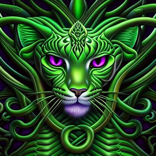Medusa Cat Portrait in Dungeon, Highly Detailed
