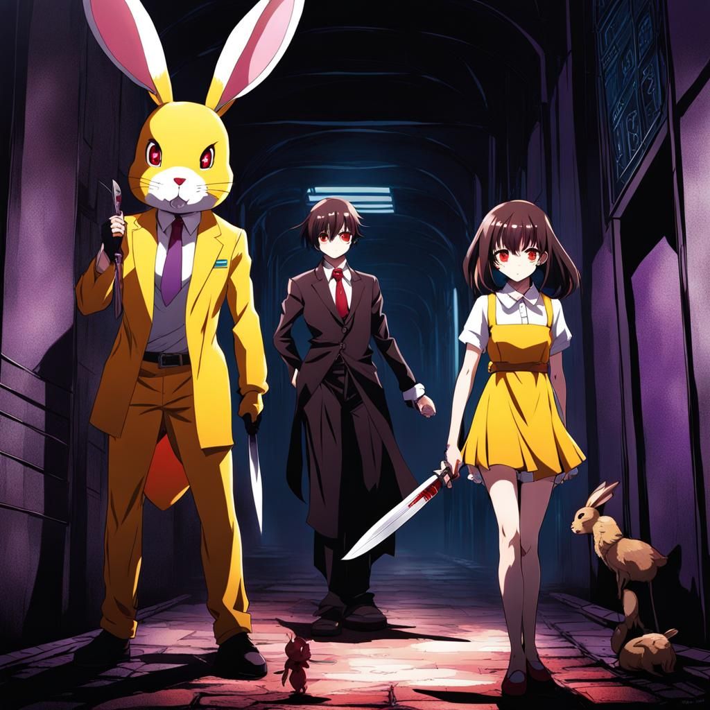 Girl in Bunny Mask in Bloody Alleyway