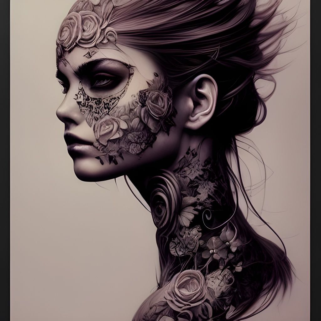Tattooed Woman, Hyper-Realistic Digital Art
