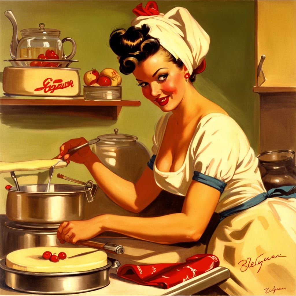 Retro Pin-Up Baker Prepares Cheesecake