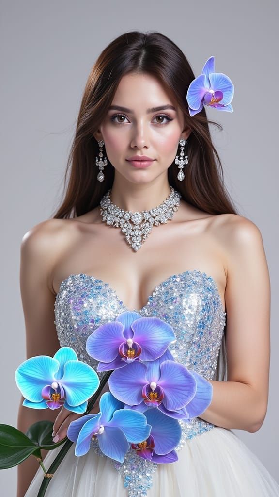 Ethereal Orchid Goddess in Sparkling Gown