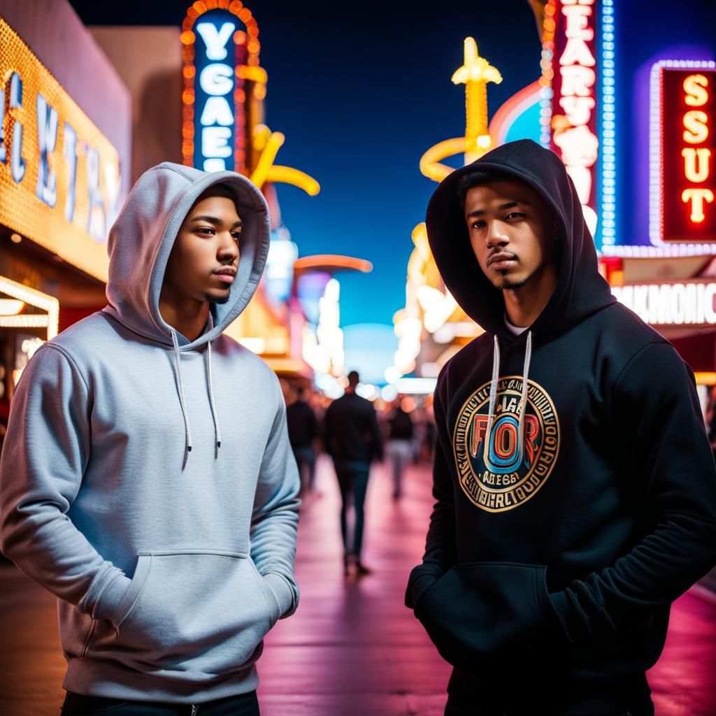 Two Young Men Posing on Fremont Street, Las Vegas