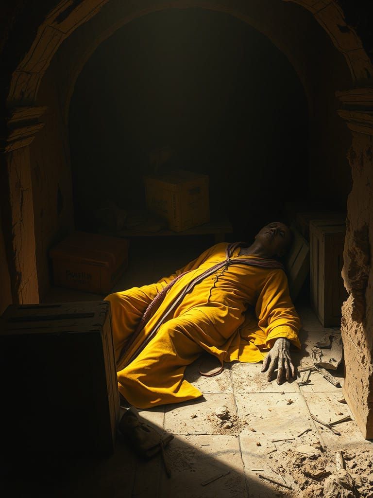 Dusty Desert Cellar Shrouded in Darkness and Decay