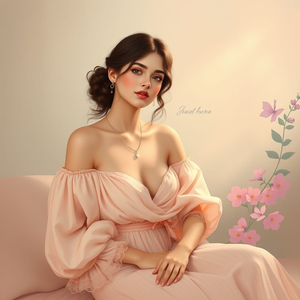 Elegant Woman in Pastel Art Nouveau Style