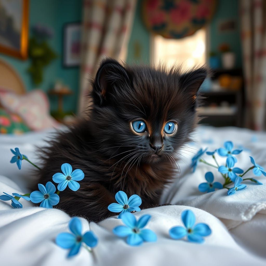 A little black kitten