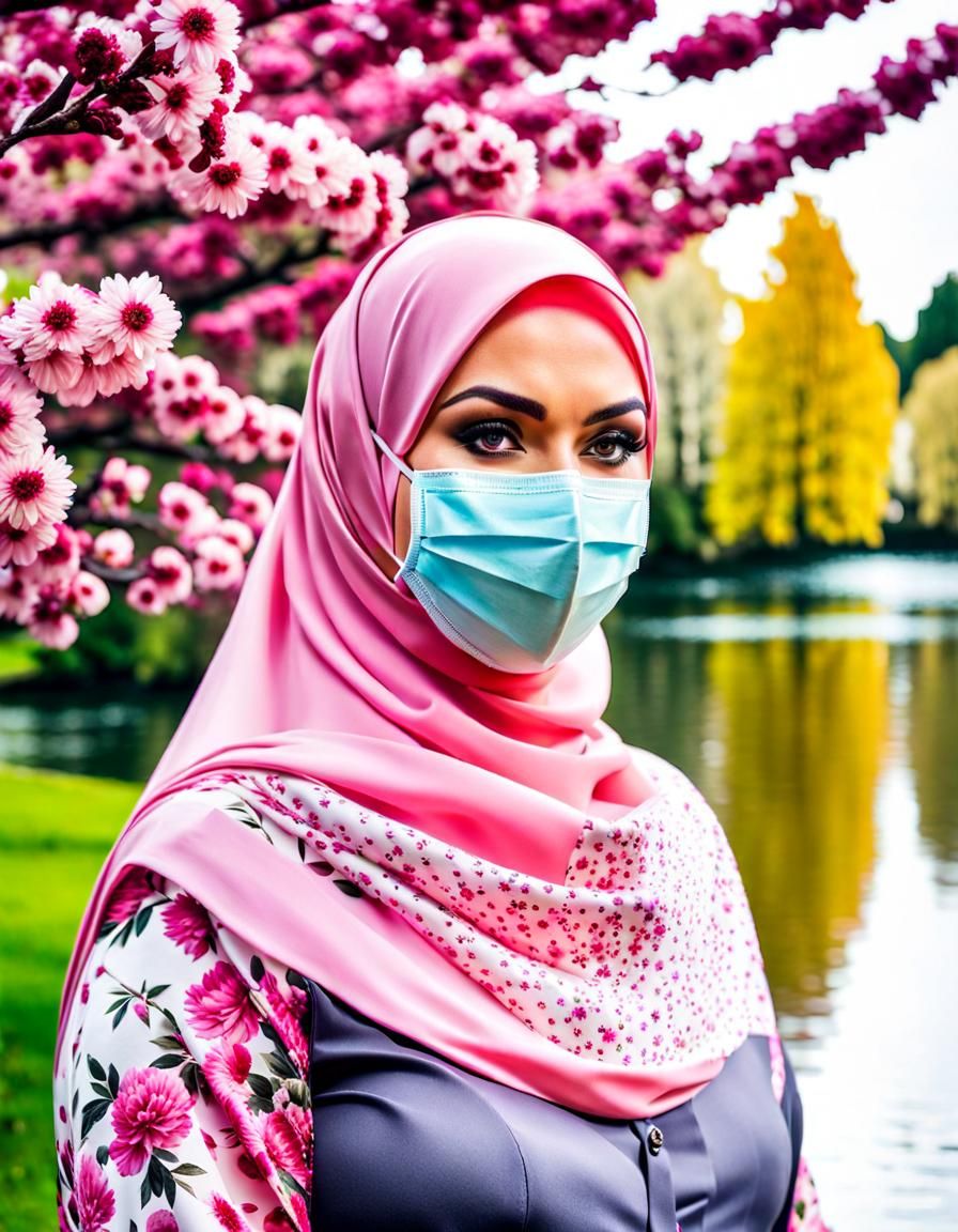 Watercolor Portrait of Woman in Hijab with Mask