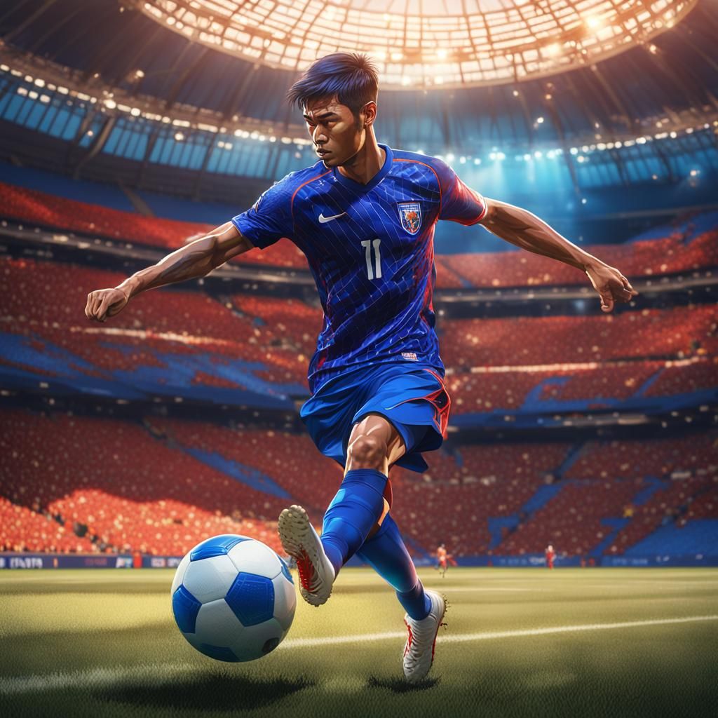 Thai Soccer Player Portrait in Hyperdetailed Art Style