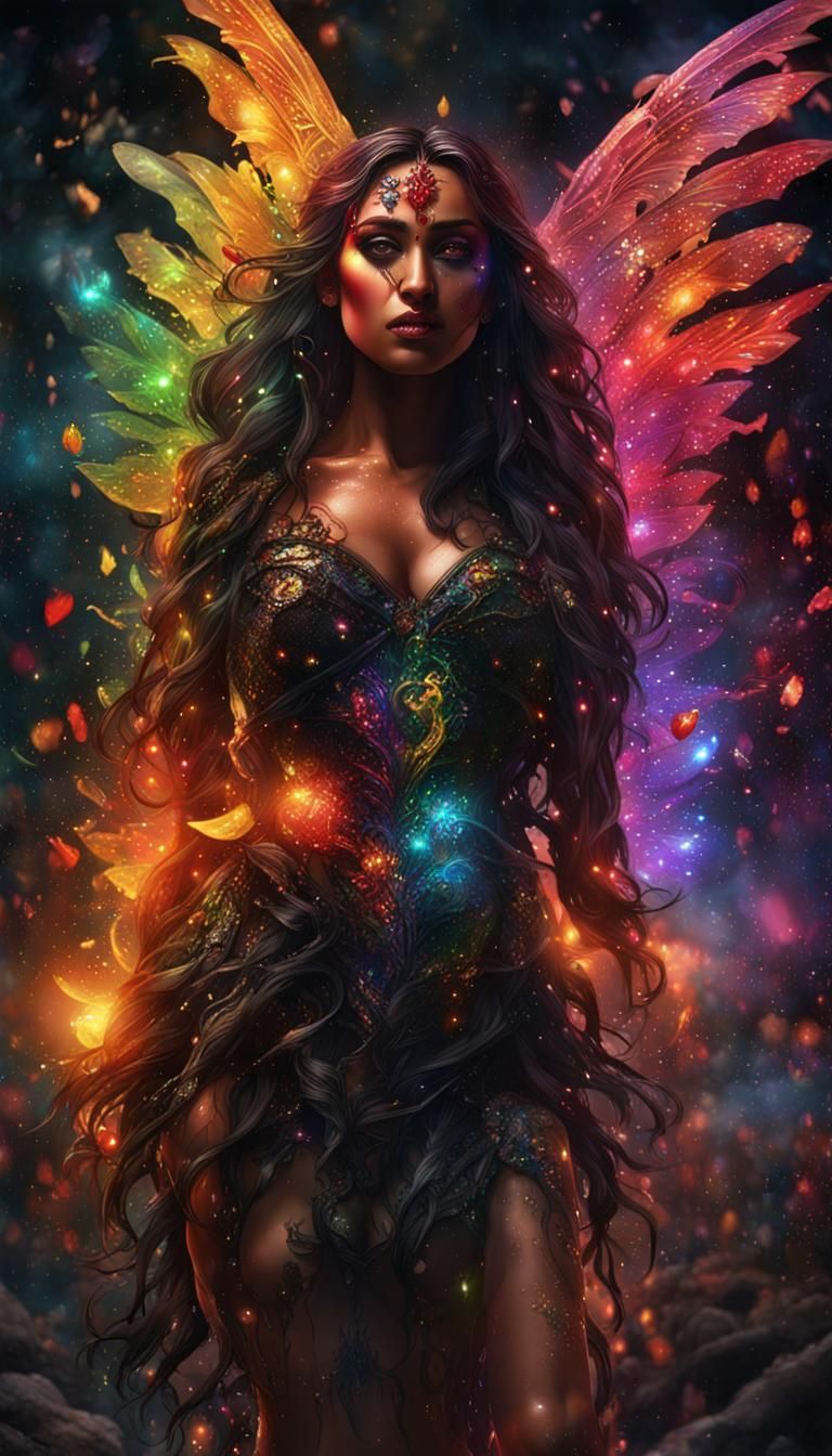 Ethereal Fairy with Fire Eyes: Dark Fantasy Art