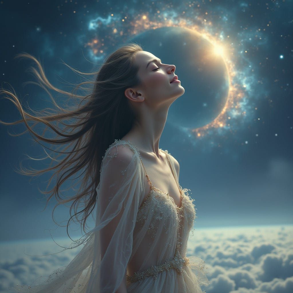 Ethereal Cosmic Goddess in Starry Expanse