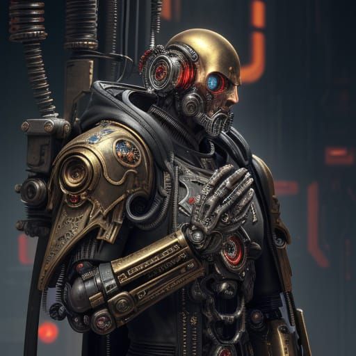Cyberpunk Priest of the Omnissiah Praying