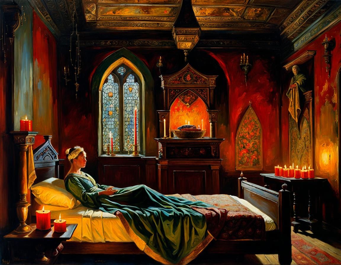 medieval lady in her bedchamber