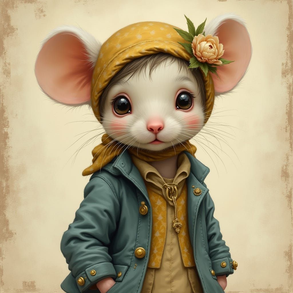 Whimsical Mouse Portrait in Vintage Painterly Style