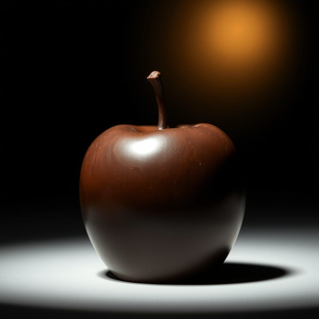 Hyperrealistic Chocolate Apple Sculpture With Dramatic Light...