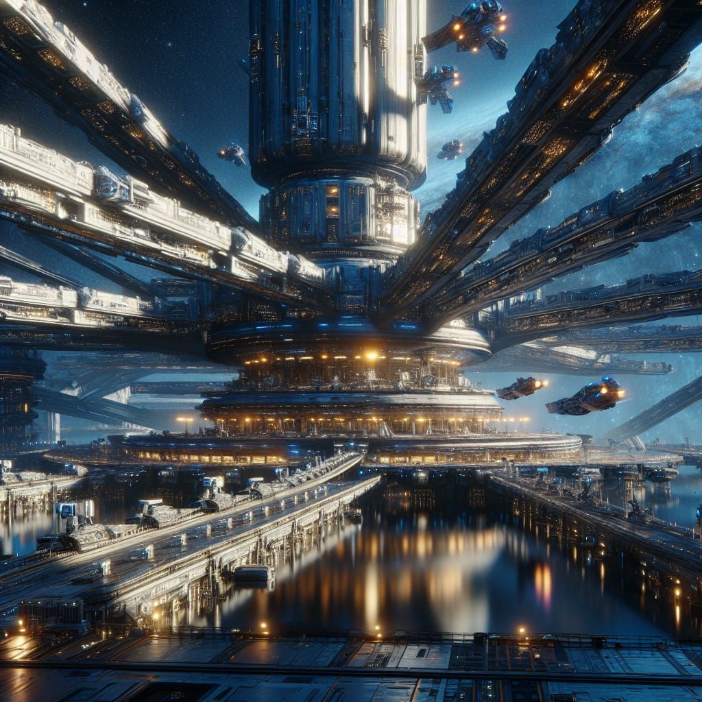 Futuristic Space Station Passenger Hub in 3D Game Style