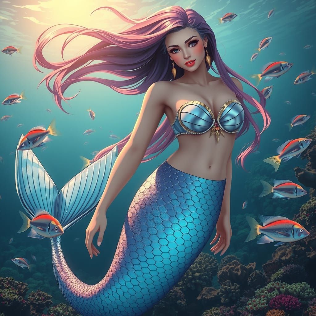 Hyperrealistic Mermaid in Majestic Underwater Scene
