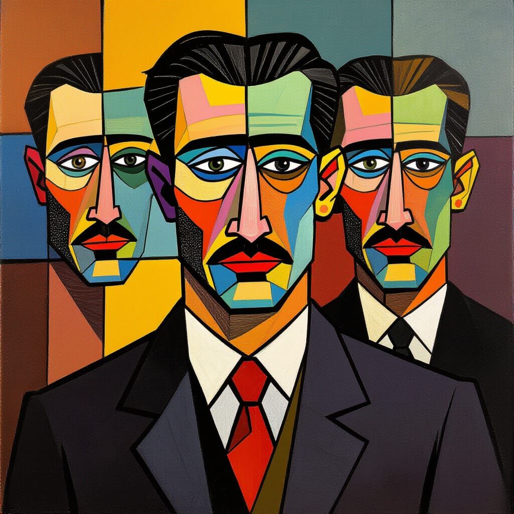 Cubist Man Portrait in Juan Gris Style