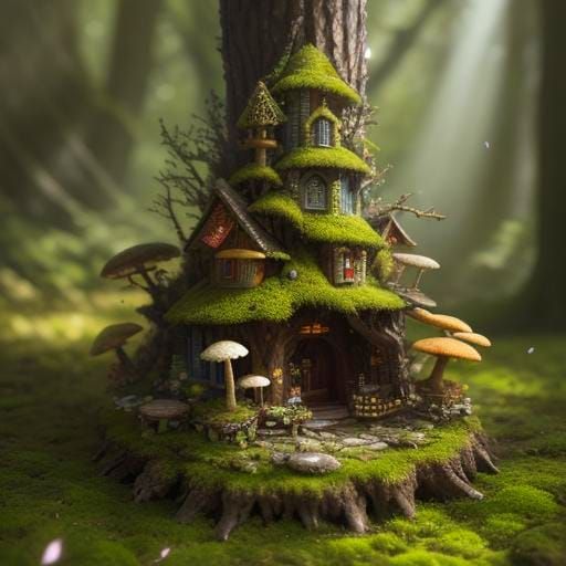 Enchanted Forest Log with Magical Mushrooms