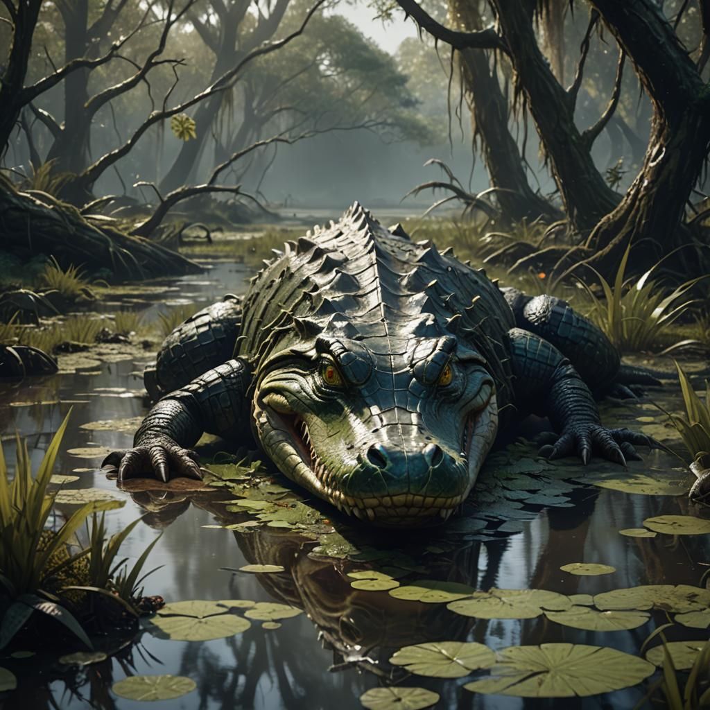 Alligator Humanoid Emerges: Detailed Fantasy Art