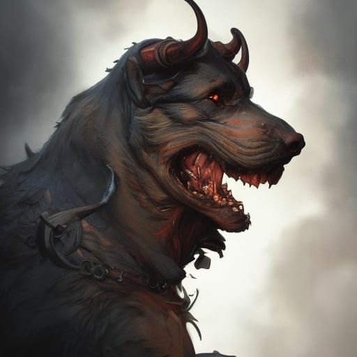 Hyperdetailed Hell Hound Portrait in Volumetric Lighting