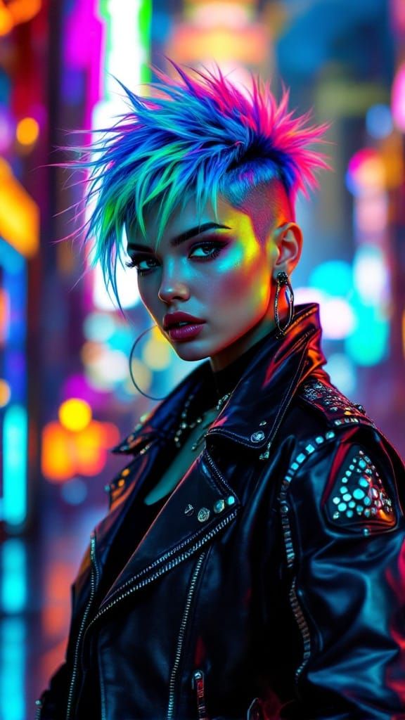 Electric Blue Punk Icon in Neon City