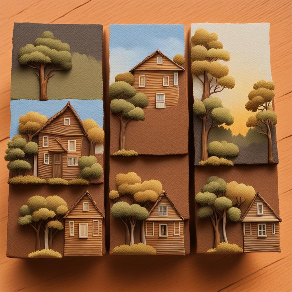 Brown House Surrounded by Trees in Photorealistic Style