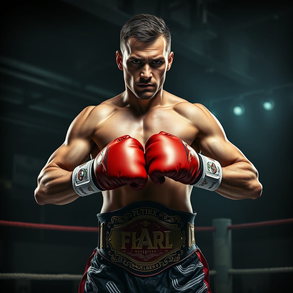 Cyberpunk Boxer in Intense Fighting Stance