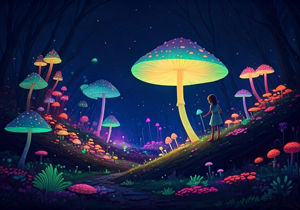 Glowing Fairy Mushroom Village Nightscape
