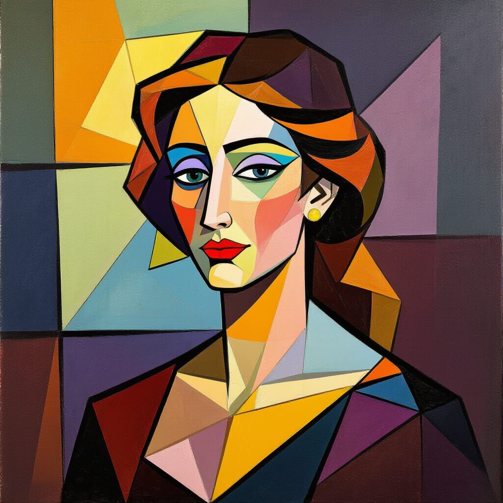 Cubist Woman Portrait: Geometric Beauty and Vibrant Light