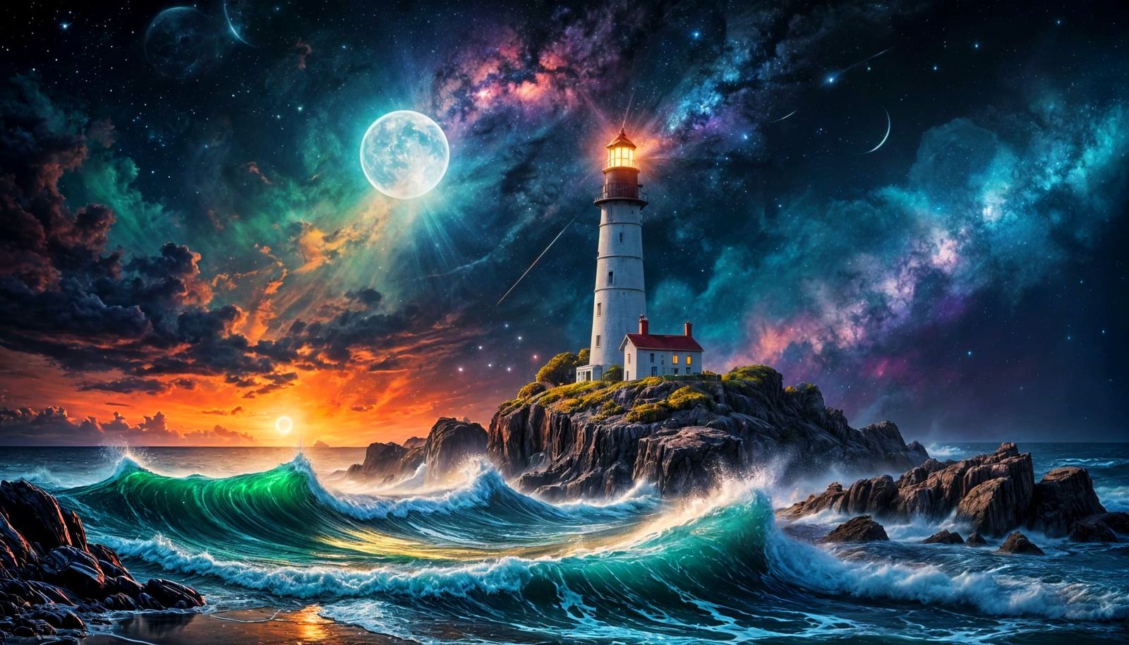 Lighthouse at Night in Graffiti and Splash Art Style