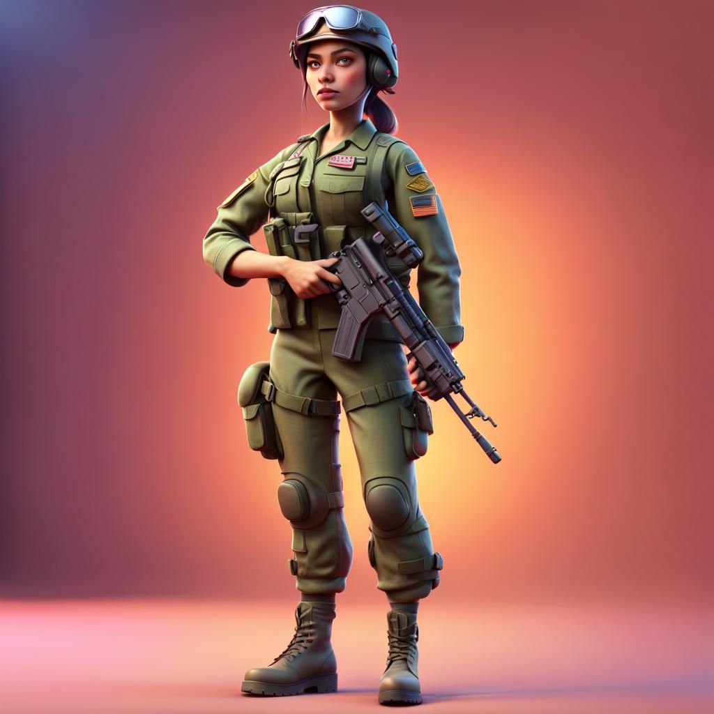 Army Girl in Pixar Disney 3D Style