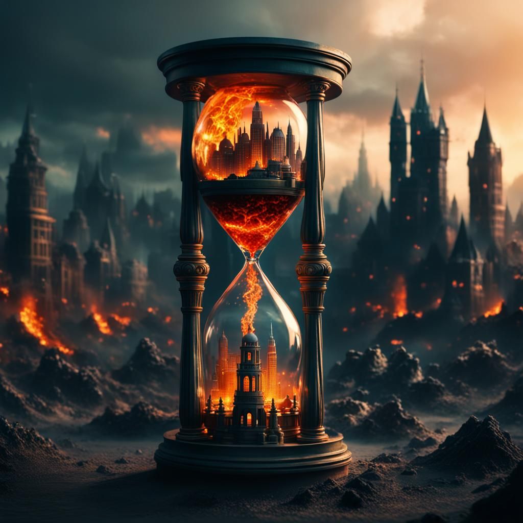 Hourglass Dividing City and Hell: Digital Art