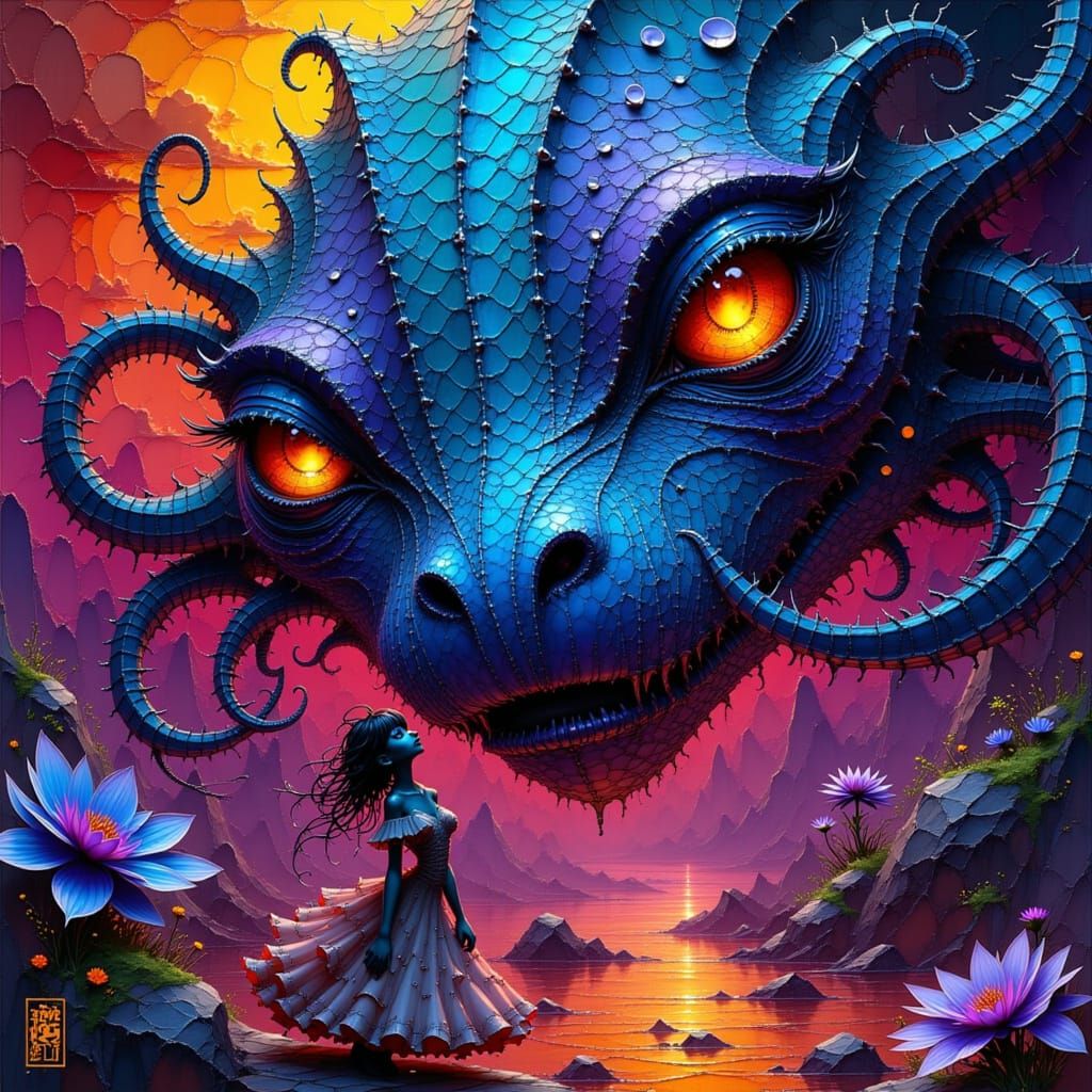 Carnival Octopi-Dragon Hybrid in Dreamlike Fantasy Style