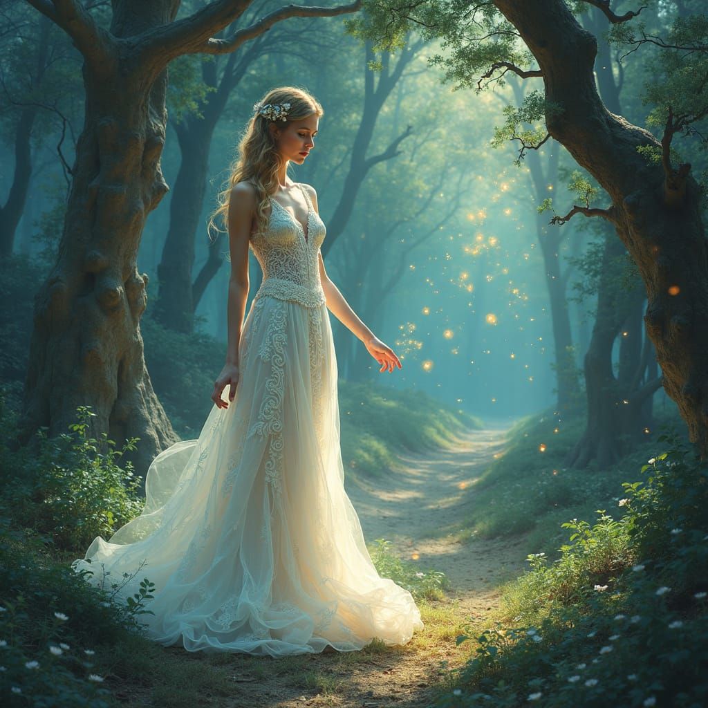 Portrait of Enigmatic Woman in a Mystical Realm