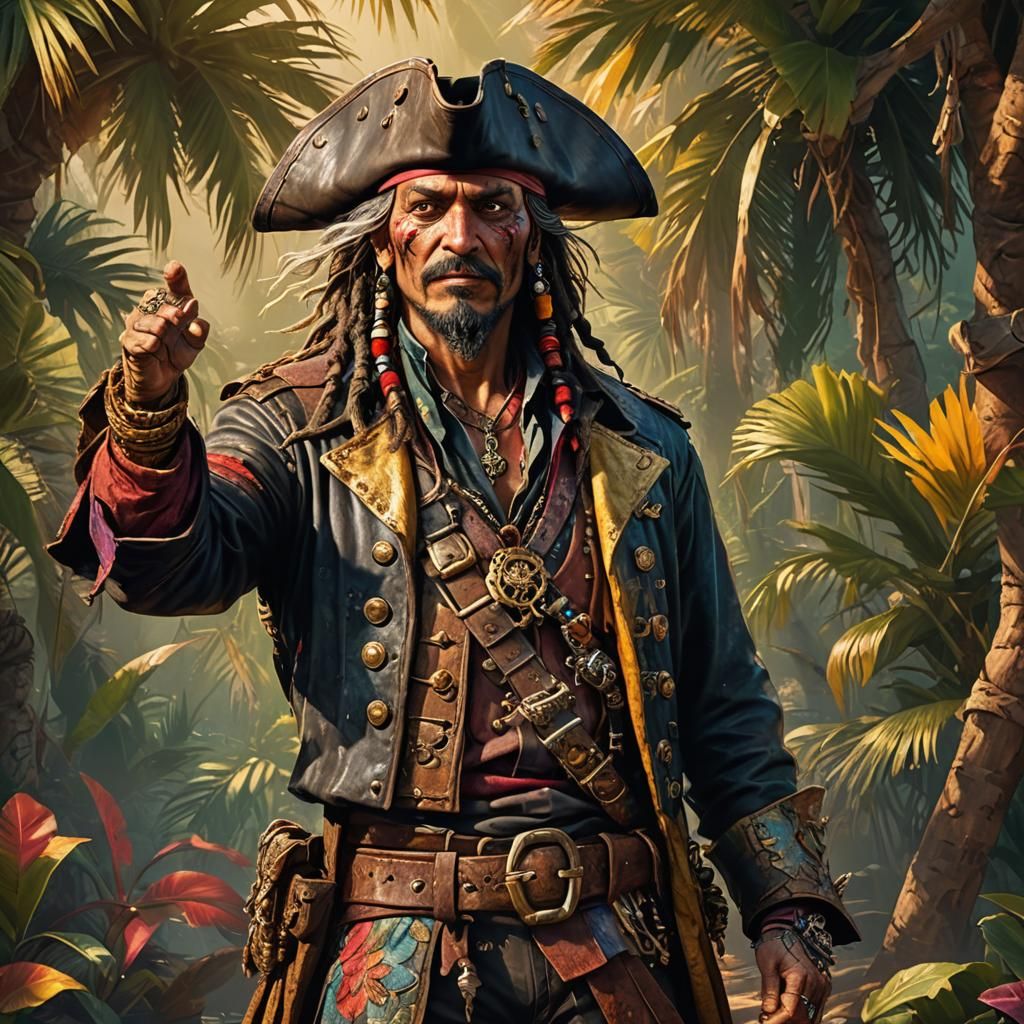 Weathered Pirate Captain in Detailed Hyperrealistic Concept ...