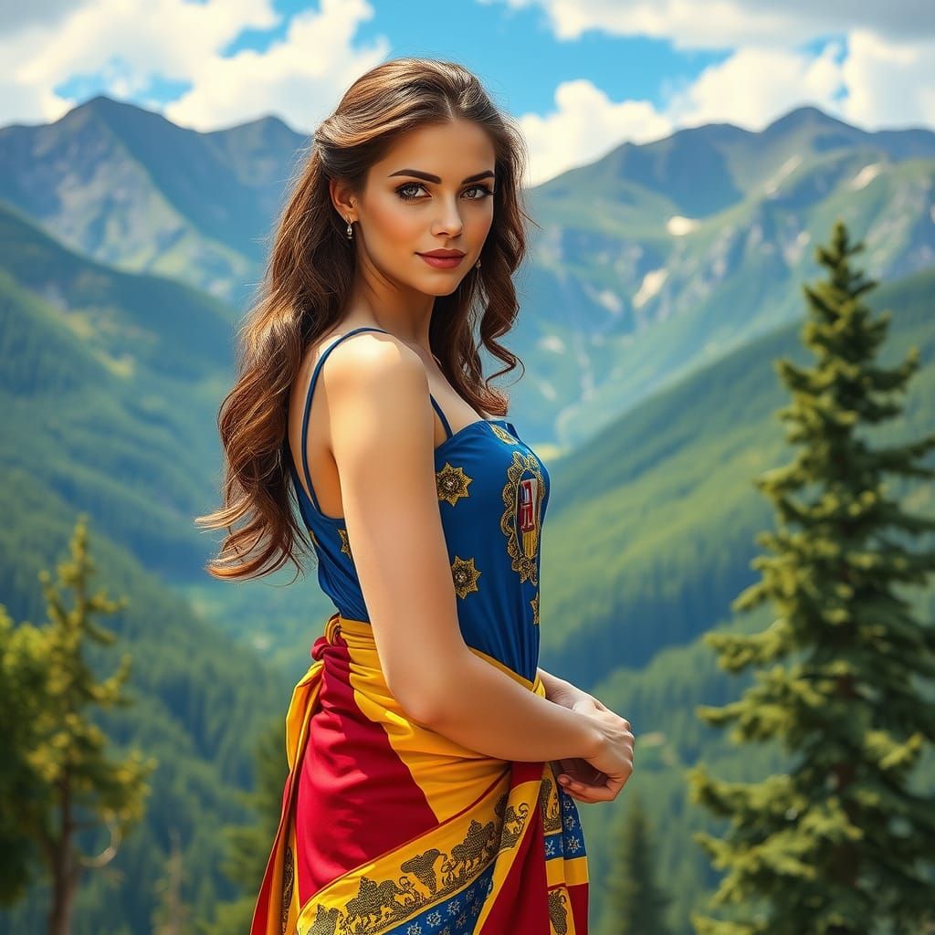 Andorran Woman in Impressionist Landscape