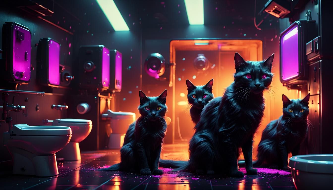 Block Rockin' Cats Party with Synthwave Toilets