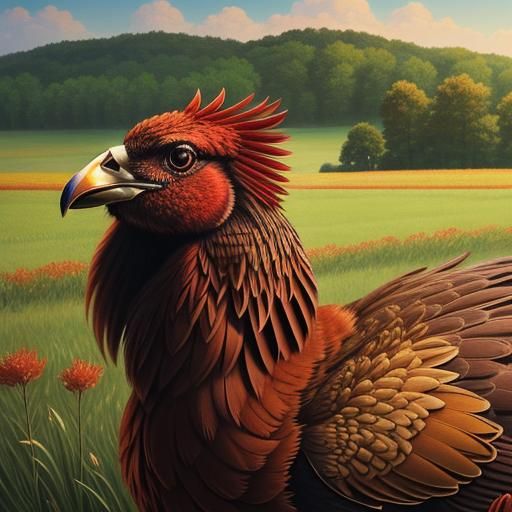 Elegant Bourbon Red Turkey in Silk Art Style