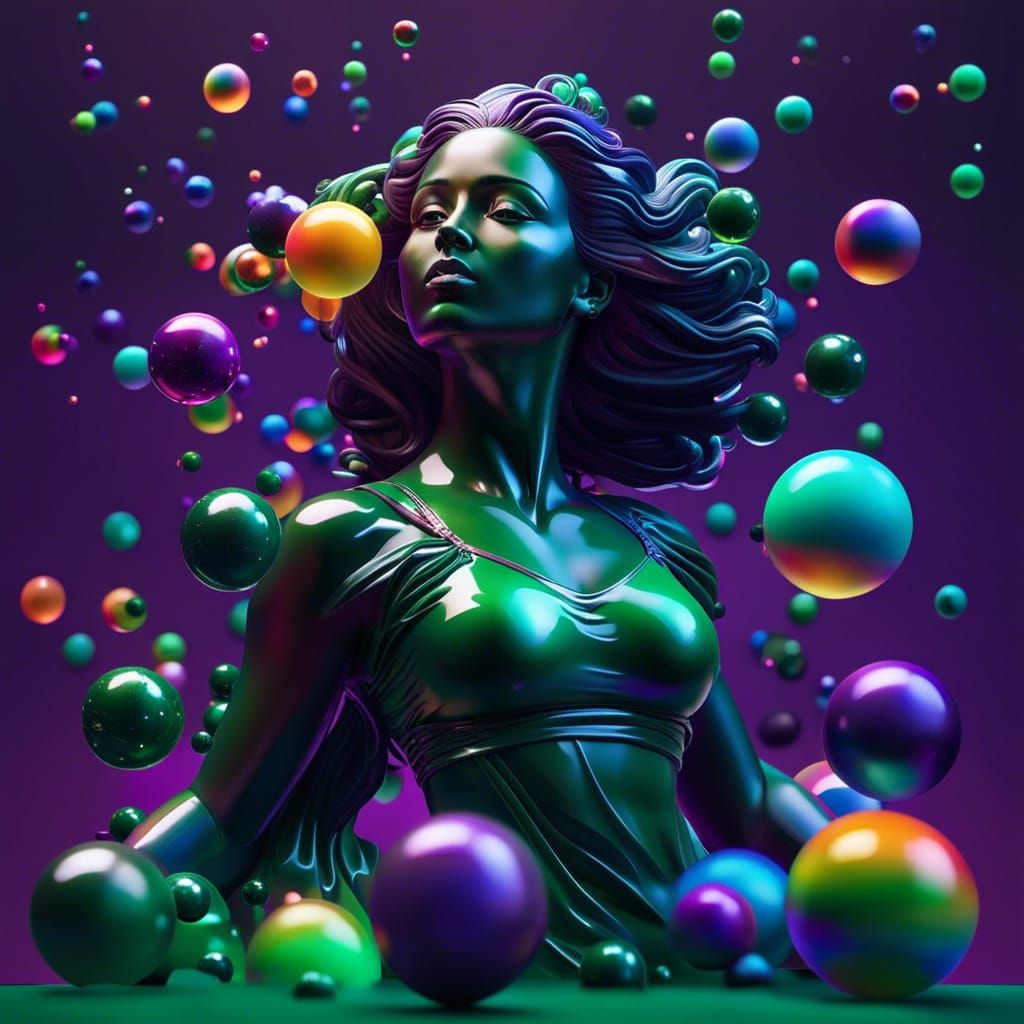 Dark Green Acrylic Woman Statue with Rainbow Orbs