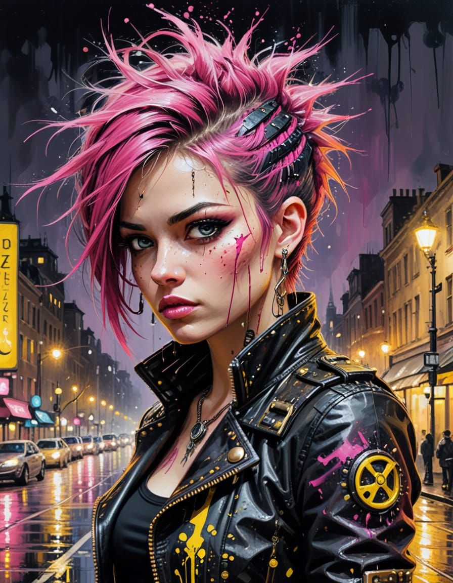 Steampunk Punk Portrait in Vivid Oil Painting Style