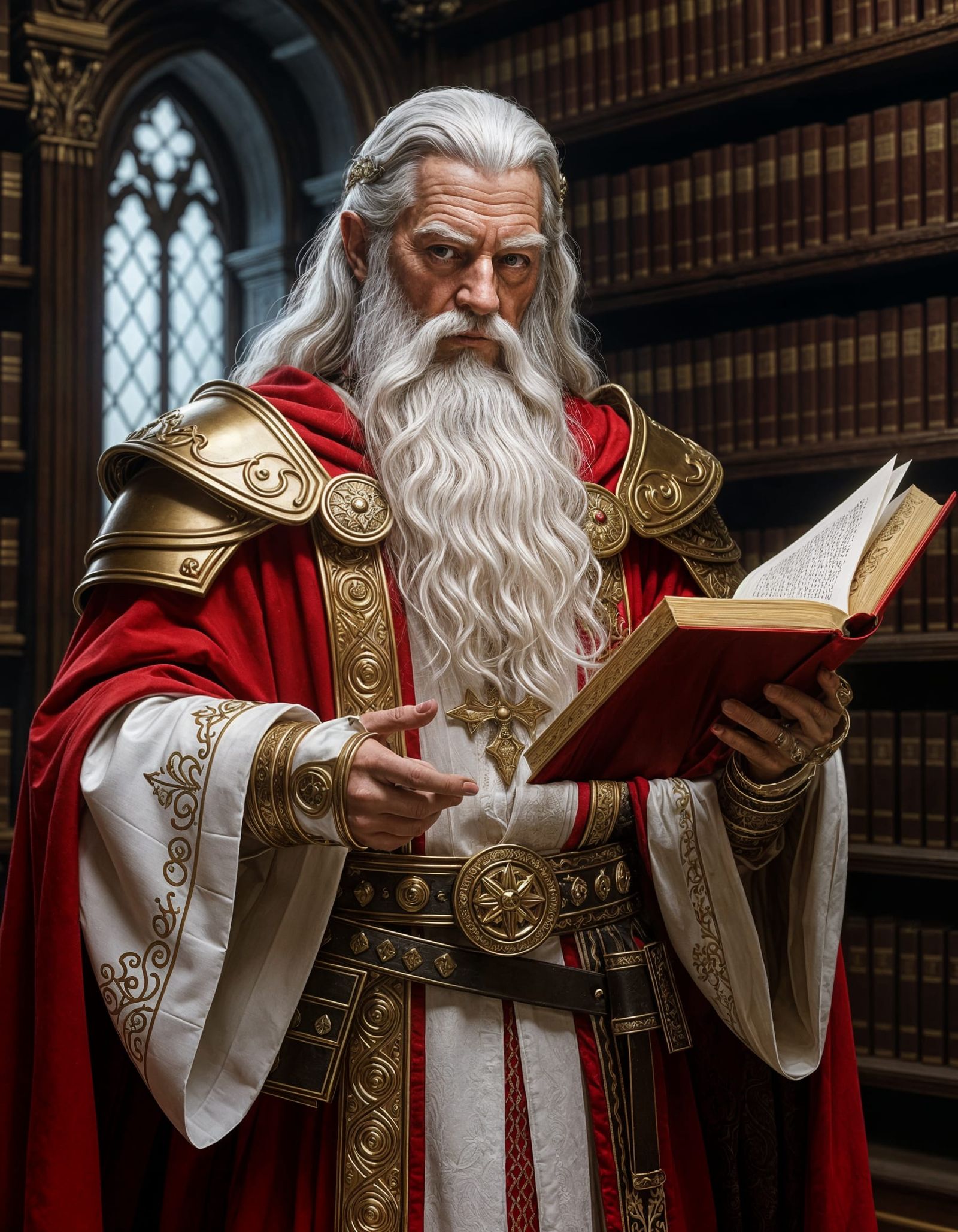 Gandalf in Fantasy Library with Books and Scrolls