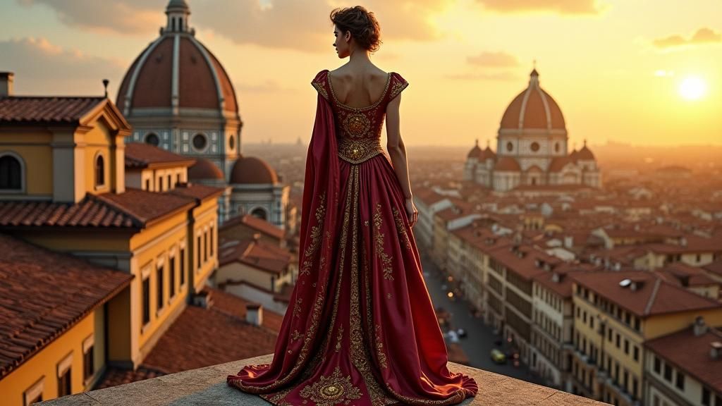 Italian Maiden on Rooftop in Tiled Mosaic Style