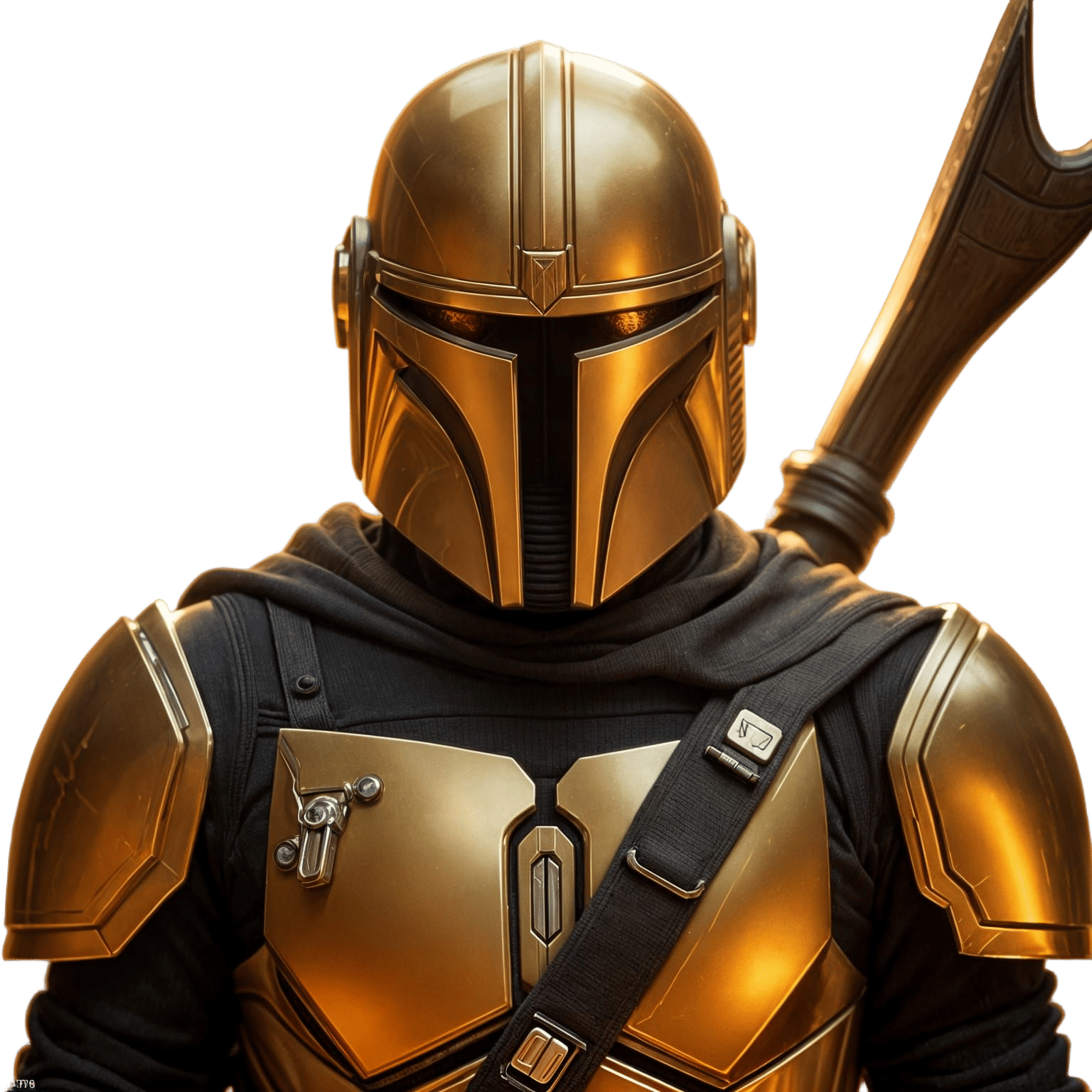Mandalorian in Golden Armor, Cinematic Portrait