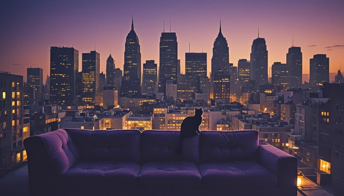 Cat Silhouette with Couch: Surreal Double Exposure Photograp...