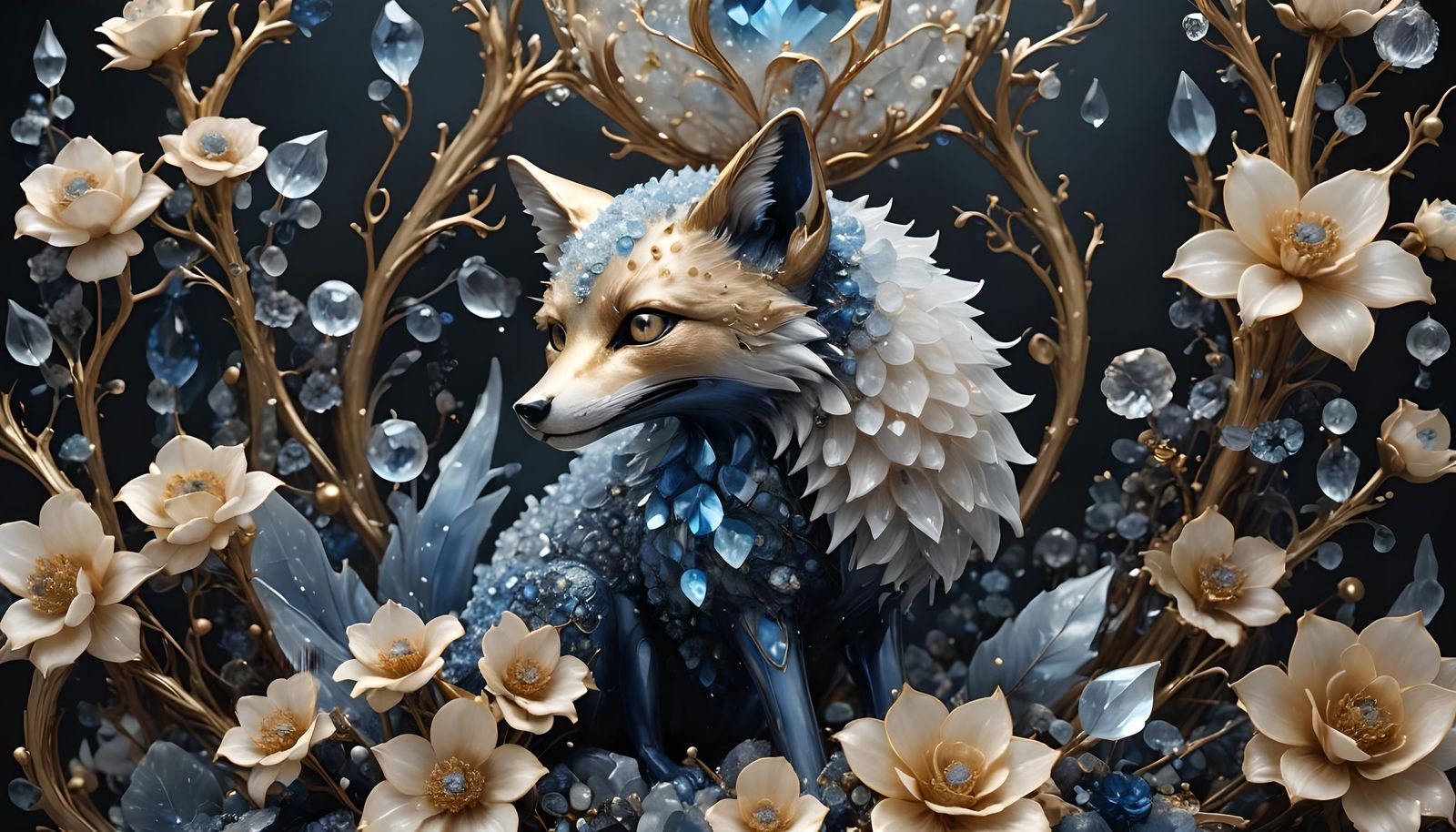 Crystal Fox of Blue and Gold